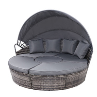 Gardeon Wicker Sun Lounge Day Bed Outdoor Furniture Grey