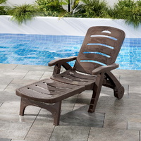 Gardeon Folding Sun Lounger Chair w/ Wheels Brown