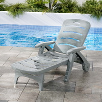 Gardeon Folding Sun Lounger Chair w/ Wheels Grey