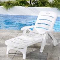 Gardeon Folding Chaise Lounge Chair w/ Wheels White