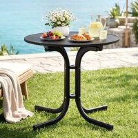 Gardeon Outdoor Side Table 80cm Folding Steel Round Bistro Desk Cafe Patio Furniture Black