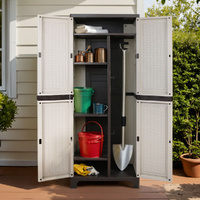 Gardeon 173cm Rattan Outdoor Storage Cabinet Lockable Beige