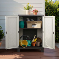 Gardeon 92cm Rattan Outdoor Storage Cabinet Lockable Beige