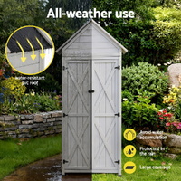 Gardeon Outdoor Storage Cabinet Cupboard Grey Lockable Tool Organizer