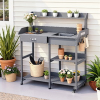 Gardeon Potting Bench Storage Cabinet Workstation Grey on Wheels