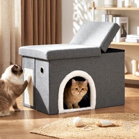 Artiss Storage Ottoman Foot Stool Cat Litter Box Enclosure Foldable Grey