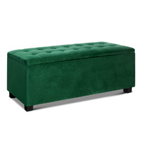 Artiss Storage Ottoman Blanket Box 97cm Velvet Green