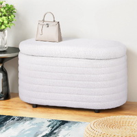 Artiss Storage Ottoman Blanket Box 87cm Oval Boucle Fabric