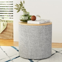Artiss Storage Ottoman Blanket Box 40cm Round Linen Grey