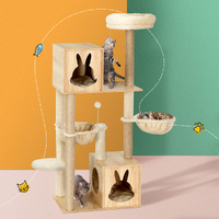 i.Pet Cat Tree Tower 141cm Scratching Post Wood Bed Condo Beige