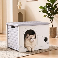 i.Pet Cat House Enclosed Shelter Plastic Nest Stackable Bench Box Outdoor Indoor Grey