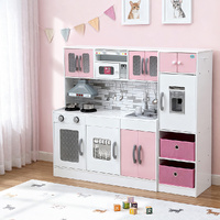 Keezi 2-Piece Wooden Kids Kitchen Playset 100CM Pink Coffee Maker