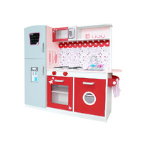 Keezi Wooden Kids Kitchen Play Set Fridge Oven Red Pretend