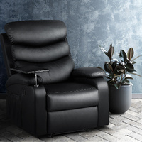 Artiss Recliner Chair Leather Black with Tray Table