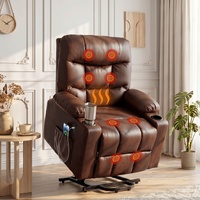Artiss Lift Assist Heated Massage Recliner Leather Brown