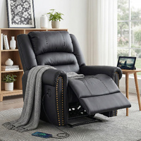 Artiss Leather Manual Recliner USB Charge 150kg Black