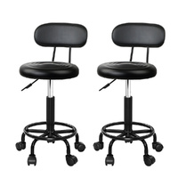 Artiss Salon Stool Swivel Chair with Backrest - Black (Set of 2)