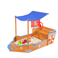 Keezi Kids Wooden Boat Sandpit with Canopy & Bench Seat 165cm
