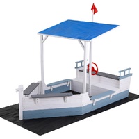 Keezi Kids Wooden Boat Sandpit with Canopy & Flag Blue