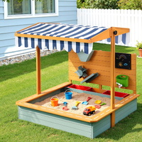 Keezi Kids Wooden Sandbox with Canopy, Cover & Funnel 110cm Green