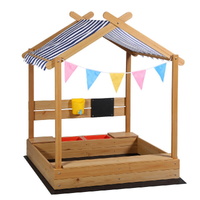Keezi Kids Wooden Sandbox with Canopy & Water Basin 146cm