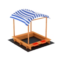 Keezi Kids Wooden Sandbox 146cm with Canopy & Water Basin