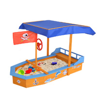 Keezi Kids Wooden Boat Sandpit 150cm with Canopy & Bench