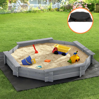 Keezi Kids Octagonal Wooden Sandpit 182cm Grey with Cover & Bench