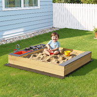 Keezi Wooden Sandpit Mud Kitchen Sink Storage Bench Outdoor Kids Toy