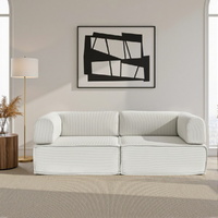 Artiss 2-Seater Convertible Folding Sofa Bed Beige