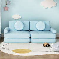 Artiss 2 Seater Modular Sofa Bed Chaise Velvet Blue