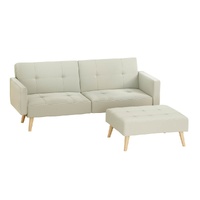 Artiss 3 Seater Convertible Sofa Bed Ottoman Recliner Beige