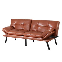 Artiss 3 Seater Convertible Sofa Bed Recliner Leather Brown