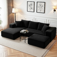 Artiss 5 Seater Modular Sofa Bed Ottoman Sectional Corduroy Black