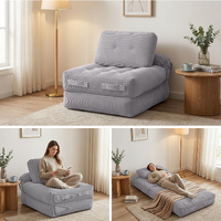 Artiss 1 Seater Corduroy Convertible Pull Out Sofa Bed Grey