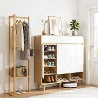 Artiss Shoe Rack Cabinet Wooden & Bamboo Clothes Rack Set Storage Shelf White Pine