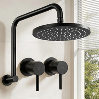 Cefito 9'' Round Rain Shower Head with Twin Swivel Wall Tap Black
