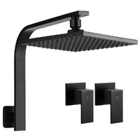 Cefito 8'' Square Rain Shower Head Wall Arm Twin Tap Black
