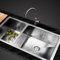 Cefito 71x45cm Double Bowl Stainless Steel Kitchen Sink Silver