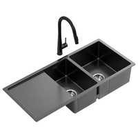 Cefito 100x45cm Double Bowl Kitchen Sink Mixer Tap Black