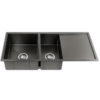 Cefito 100x45cm Stainless Steel Double Bowl Kitchen Sink Black