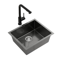Cefito 44x44cm Stainless Steel Kitchen Sink with Pull Out Mixer Tap Black