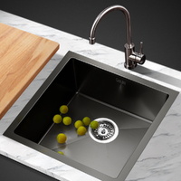 Cefito 44x44cm Stainless Steel Single Bowl Kitchen Sink Black