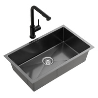 Cefito 60x45cm Stainless Steel Kitchen Sink with Pull Out Mixer Tap Black