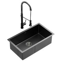 Cefito 70x45cm Stainless Steel Kitchen Sink with Pull Out Mixer Tap Black