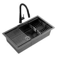 Cefito 70x45cm Stainless Steel Kitchen Sink with Pull Out Mixer Tap Black