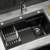 Cefito 75x45cm Stainless Steel Kitchen Sink Single Bowl with Drain Black