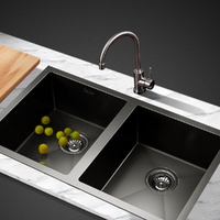Cefito 77x45cm Stainless Steel Double Bowl Kitchen Sink Basin Black