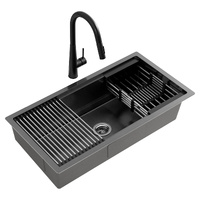 Cefito 81x45cm Stainless Steel Single Bowl Kitchen Sink with Pull Out Mixer Black