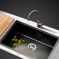 Cefito 60x45cm Stainless Steel Single Bowl Kitchen Sink Basin Black
